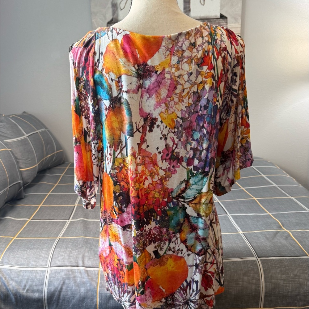 ♥️Spense Floral Multicolor Women's Cold Shoulder Top Size Large - Picture 9 of 10